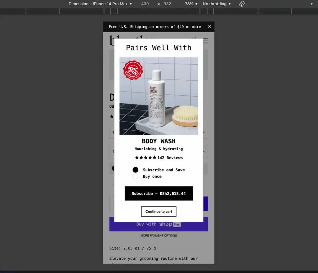 Blu Atlas: Popup upsell
